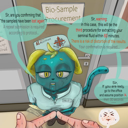 anthro big_eyes blue_body blue_skin deception duo embarrassed endoskeleton female female_focus first_person_view hospital imminent_sex machine male male_pov medic mole_under_eye questionable_consent solo_focus speech_bubble text translucent translucent_body lexel732 yoxy_(001) android felid feline mammal robot 1:1 english_text hi_res