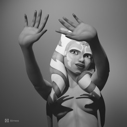 areola breasts collarbone eyelashes facial_markings female head_markings lekku_(anatomy) markings nipples not_furry nude solo airress3d shadow_hands_challenge star_wars ahsoka_tano alien alien_humanoid humanoid togruta 1:1 2026 3d_(artwork) absurd_res digital_media_(artwork) greyscale hi_res monochrome