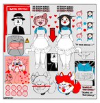 accessory ambiguous_gender anthro apron arrow_sign blood bodily_fluids breasts choker clothed clothing collar costume dot_eyes eyes_closed fangs female footwear fully_clothed group hair handpaw hands_behind_back heart_symbol horn jewelry lipstick long_hair looking_at_viewer makeup male medium_breasts necklace nipples nosebleed open_mouth pawpads paws ponytail red_hair red_lipstick shoes short_hair side_by_side simple_background spiked_choker standing suit tail teeth text tongue tongue_out x-ray_vision creator_ant amy_(creator_ant) naiyah_(creator_ant) domestic_cat felid feline felis mammal english_text hi_res