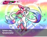 anthro balls bodily_fluids cum erection genital_fluids genitals knot male penis semi-anthro solo text twotails nintendo pokemon eeveelution generation_6_pokemon pokemon_(species) sylveon 2015 5:4 absurd_res hi_res