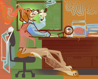 abstract_art abstract_background anthro book bottomwear brain chair chalkboard clothing coat collared_shirt desk dress_shirt eyewear furniture glasses information_board inside lab_coat magnifying_glass male organs pants school shirt smoking smoking_pipe solo table teacher topwear vest yodelinyote canid canine canis domestic_dog mammal mouse murid murine rodent 2020 full-length_portrait hi_res portrait