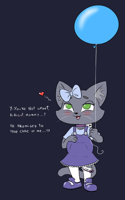 accessory anthro balloon bell belly big_belly biped black_nose blue_balloon blue_clothing blue_dress blue_footwear blush bow_ribbon choker clothed clothing dress eyebrows female footwear front_view fur green_eyes grey_body grey_fur hair_accessory hair_bow hair_ribbon hand_on_own_belly heart_symbol holding_balloon inflatable inner_ear_fluff jewelry legwear necklace open_mouth pregnant pregnant_female ribbons shirt solo standing stockings text thigh_highs tongue topwear tuft underage_pregnancy whiskers white_clothing white_legwear white_stockings young young_anthro young_female furcollector ashe_(starshippizza) domestic_cat felid feline felis mammal 2025 english_text hi_res