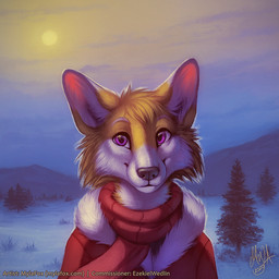 anthro backlighting cheek_tuft closed_smile clothed clothing detailed_background facial_tuft female front_view fur glistening glistening_eyes head_tuft light mountain mouth_closed neck_tuft orange_body orange_fur outside plant purple_eyes red_clothing red_scarf red_topwear scarf smile snow solo sun text topwear tree tuft white_body white_fur mylafox 1:1 2020 artist_name bust_portrait dated detailed hi_res icon lighting portrait signature url