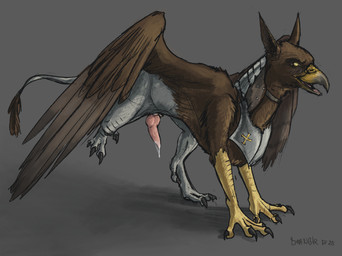 animal_genitalia armor beak bodily_fluids claws cross cum erection feathered_wings feathers feral genital_fluids genitals inner_ear_fluff knot male medieval_armor metal open_mouth penis precum presenting scales simple_background smile solo tongue tuft wings drangir mythology silvergriffin_(character) avian gryphon hybrid mythological_avian mythological_creature 2019 hi_res