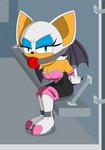 angry anthro ball_gag bdsm bench bondage bound cuff_(restraint) female gag gesture hand_gesture handcuffs looking_at_viewer metal_cuffs middle_finger restraints shackles sitting solo vehicle wings imightbemick sega sonic_the_hedgehog_(series) rouge_the_bat bat mammal hi_res