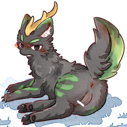 1_horn anus black_body black_fur blush censored_genitalia censored_vulva female feral fluffy fluffy_tail fur genitals green_body green_fur hooves horn looking_at_viewer lying on_side paws solo tail tuft vulva catgiovanni asian_mythology fabulous_beasts fenz_(studio) mythology putao_(youshouyan) dragon kirin mythological_creature mythological_scalie scalie 1:1 censored