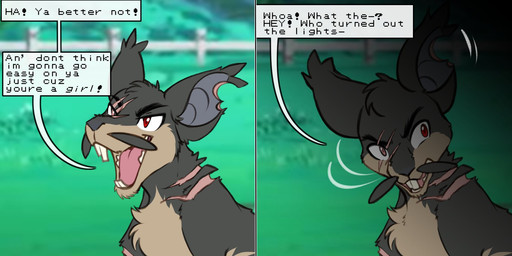 ambiguous_gender buckteeth clipped_ear dialogue feral fur grass grey_body grey_fur open_mouth plant red_eyes scar solo speech_bubble teeth text tongue whiskers cajunfoxnight nintendo pokemon porkchop_(bigteethyeen) alolan_form alolan_rattata generation_7_pokemon mammal murid pokemon_(species) regional_form_(pokemon) rodent 2025 2:1 comic english_text hi_res