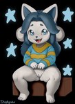 anthro bottomless clothed clothing female fur genitals hair innie_pussy looking_at_viewer open_mouth pussy simple_background solo text tongue topwear white_body white_fur young young_anthro zhephyreart deltarune undertale undertale_(series) temmie_(undertale) canid canine felid feline mammal tem