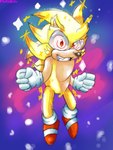 clothing crazy_smile gloves handwear male red_eyes red_sneakers simple_background solo space nightzombie fleetway_comics sega sonic_the_comic sonic_the_hedgehog_(comics) sonic_the_hedgehog_(series) fleetway_sonic_(character) super_sonic_(sonic_the_comic) eulipotyphlan hedgehog mammal 3:4