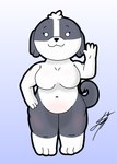 anthro belly big_breasts breasts canid canine canis d13w0tt_(artist) dogs_in_space domestic_dog featureless_breasts featureless_crotch female fur grey_body grey_fur grey_tail hand_on_hip hi_res mammal multicolored_body multicolored_fur netflix nomi_(dogs_in_space) nude pose shih_tzu short_stack simple_background slightly_chubby smile smiling_at_viewer solo tail thick_thighs toy_dog two_tone_body two_tone_fur white_body white_fur