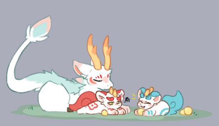 ambiguous_gender blue_body blue_fur eyes_closed feral fluffy fluffy_tail fur fur_markings gold_(metal) grass group happy hooves horn inner_ear_fluff lying markings multicolored_body multicolored_fur on_grass on_ground open_mouth paws plant red_body red_fur round_ears size_difference smile tail tail_tuft trio tuft two_tone_body two_tone_fur white_body white_fur daleusdumper asian_mythology chinese_mythology east_asian_mythology fabulous_beasts fenz_(studio) mythology bixie_(fabulous_beasts) sibuxiang_the_kirin_(fabulous_beasts) tianlu_(fabulous_beasts) dragon furred_dragon furred_scalie kirin mythological_creature mythological_scalie pixiu scalie brother_(lore) brothers_(lore) sibling_(lore)