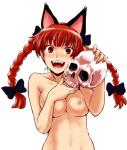 bone braided_hair breasts excited fangs female hair human_and_animal_ears multi_ear nipples nude pigtails pupils red_eyes red_hair short_hair skull slit_pupils smile solo teeth twin_braids itou_yuuji touhou rin_kaenbyou animal_humanoid cat_humanoid domestic_cat felid felid_humanoid feline feline_humanoid felis humanoid kasha mammal mammal_humanoid hi_res