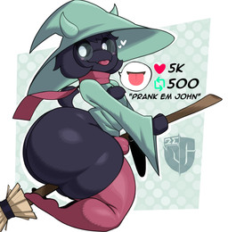 anthro big_butt black_body black_fur blush bottom_heavy broom broom_riding bulge butt cleaning_tool clothed clothed_anthro clothed_male clothing detailed_bulge emoji eyewear femboy fur glasses green_background green_clothing hat headgear headwear heart_symbol hearts_around_head horn huge_butt huge_thighs legwear looking_at_viewer male male_anthro scarf simple_background solo tail text thick_thighs thigh_highs tongue tongue_out witch_hat igxxiii deltarune prank_em_john undertale_(series) ralsei bovid caprine darkner goat mammal 2023 digital_media_(artwork) english_text hi_res promotional_material