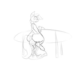 anthro duo face_in_ass facesitting female female_on_bottom furniture hands_behind_back hands_tied_behind_back horn male male/female male_on_top nude on_bottom on_top simple_background sitting_on_another table white_background jigglyjuggle mythology equid equine mammal mythological_creature mythological_equine unicorn 1:1 monochrome sketch