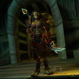 barefoot breasts claws clothed clothing dagger eye_patch eyewear feet female floor gloves hand_on_hip handwear looking_at_viewer melee_weapon paws screencap snout solo weapon scarletpages blizzard_entertainment warcraft beatrice_forestwolf canid mammal werecanid werecreature worgen 1:1 hi_res