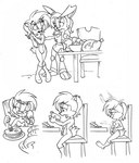 anthro duo female food furniture shrinking simple_background sitting size_transformation stuffing table transformation white_background krystalvix archie_comics sega sonic_the_hedgehog_(archie) sonic_the_hedgehog_(comics) sonic_the_hedgehog_(series) bunnie_rabbot sally_acorn lagomorph leporid mammal rabbit rodent sciurid 2012