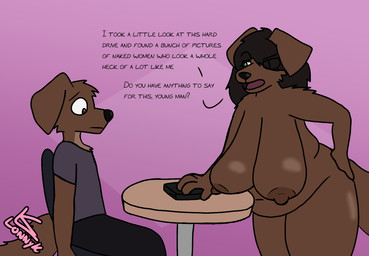 age_difference anthro asking asking_another belly big_belly big_breasts black_hair breasts brown_body brown_fur casual_nudity caught_in_the_act clothed clothed/nude clothed_male clothing confrontation dialogue duo female fully_clothed fur hair huge_breasts male male/female mature_anthro mature_female nipples nude older_female overweight overweight_anthro overweight_female question sagging_breasts sitting slightly_chubby talking_to_another text yes-no_question younger_male lonnyk mik_(lonnyk) sonia_(lonnyk) bird_dog canid canine canis domestic_dog hunting_dog labrador mammal retriever english_text hi_res mother_(lore) mother_and_child_(lore) mother_and_son_(lore) parent_(lore) parent_and_child_(lore) parent_and_son_(lore) son_(lore)