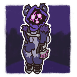 anthro boots border breasts butt chibi clothing female footwear gloves hand_on_butt handwear looking_at_viewer looking_back looking_back_at_viewer purple_background rear_view shadow_face shoes side_boob simple_background solo standing surprised white_border jabaox epic_games fortnite raven_team_leader bear mammal 1:1 hi_res