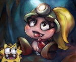 blonde_hair bodily_fluids clothed clothing cum duo female genital_fluids genitals hair not_furry pussy solo_focus topless buttercup_saiyan mario_bros nintendo paper_mario gold_fuzzy goombella fuzzy_(mario) goomba absurd_res hi_res