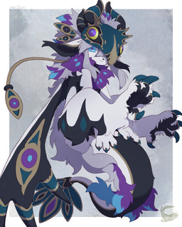 ambiguous_gender anthro armor avian_feet black_claws black_pawpads blue_eyes claws finger_claws fur headgear helmet neck_tuft pawpads solo tail toe_claws tuft white_body white_fur mochiri unknown_species 2025 absurd_res cel_shading digital_drawing_(artwork) digital_media_(artwork) hi_res shaded