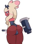 anthro blush clothed clothing female hair hammer open_mouth pink_body simple_background smile solo thick_thighs tools diicks nintendo pokemon franskeska_(diicks) generation_9_pokemon pokemon_(species) tinkaton absurd_res digital_media_(artwork) hi_res