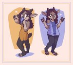 2023 2_horns 2_toes 4_fingers absurd_res anthro biped black_clothing black_legwear blep blue_background blue_border blue_clothing blue_dress blue_topwear border bovid breasts brown_body brown_fur brown_hair caprine cellphone clothed clothing cloven_hooves double_v_sign dress ear_piercing ear_ring ear_stud electronics feet female fingers fuel_(artist) fur gesture gloves_(marking) goat grey_body grey_fur hair hand_gesture heart_symbol hi_res holding_cellphone holding_object holding_phone holding_smartphone hooved_plantigrade hooved_toes hooves horn legwear looking_at_viewer mammal markings multiple_poses notched_ear orange_background orange_border phone piercing pose ring_piercing rita_(fuel) scut_tail selfie short_dress short_tail simple_background smartphone smile smiling_at_viewer solo standing star_polygon tail toeless_leggings toeless_legwear toes tongue tongue_out topwear v_sign yellow_clothing yellow_dress yellow_topwear