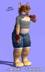 anthro bottomwear cast_shadow chest_tuft clothed clothing clothing_lift denim denim_bottomwear denim_clothing denim_shorts eyewear fingerless_gloves glasses gloves hair handwear heated male overweight shirt shirt_lift shorts simple_background smile solo tail text tongue tongue_out topwear tuft young young_anthro young_male jackthorn jackal_pawpad canid canine canis jackal mammal 2014 3d_(artwork) 5:8 digital_media_(artwork) signature