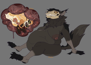 4_eyes abdominal_bulge ambiguous_gender andromorph anthro anus areola big_breasts bodily_fluids breasts cum cum_from_ass cum_in_ass cum_inside curled_up dripping duo ear_tuft female gaping gaping_anus genital_fluids genitals guts hypnotic_eyes inner_labia inside_stomach internal intersex long_inner_labia multi_eye organs piercing pubes puffy_anus puffy_areola tuft vore vulva d0gthing canid canine canis herpestid mammal meerkat skulldog_(species) unknown_species wolf alternate_version_at_source nonbinary_(lore) trans_(lore) trans_man_(lore)