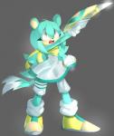 anthro clothed clothing female fully_clothed fur green_body green_fur hair katar long_hair looking_up melee_weapon scarf solo weapon masked-bixch sega sonic_the_hedgehog_(series) fan_character tavi_the_mongoose herpestid mammal mongoose hi_res