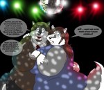 anthro beard big_breasts blue_eyes bottomwear bracelet breasts brown_hair clock clothing dancing disco_ball dress duo eyewear facial_hair female fur glasses grey_body grey_fur hair huge_breasts jewelry male multicolored_body multicolored_fur necktie obese obese_anthro obese_female open_mouth overweight overweight_anthro overweight_female overweight_male pants suit text topwear two_tone_body two_tone_fur watch white_body white_fur xxsparcoxx james_(xxsparcoxx) sophia's_mom_(xxsparcoxx) canid canine canis mammal wolf 2014 digital_media_(artwork) english_text