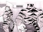 animal_genitalia anthro comic duo felid fully_sheathed genitals grisser inside male mammal monochrome nude pantherine sheath tiger