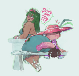 animal_genitalia animal_penis balls bench big_butt blush blush_stickers bodily_fluids bracelet breasts butt clothed clothed_female clothed_humanoid clothing dialogue duo emanata equine_genitalia equine_penis eyebrows eyes_closed female fingers flash_emanata footwear genital_fluids genitals green_hair hair hat headgear headwear heart_symbol high_heels jewelry leaking_precum licking licking_lips licking_own_lips looking_at_another looking_at_genitalia looking_at_partner looking_at_penis looking_back looking_back_at_another looking_back_at_partner male markings mole_(marking) mole_under_eye on_bench open_mouth open_smile penis precum shoes sitting sitting_on_bench smile sun_hat sweat text tongue tongue_out white_clothing white_footwear white_high_heels thiccwithaq nintendo pokemon pokemon_pokopia ditto_(pokopia) ditto_(pokemon) generation_1_pokemon humanoid pokemon_(species) pokemon_humanoid venusaur 2026 dated english_text hi_res signature