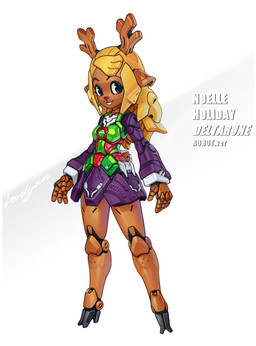 anthro antlers blonde_pseudo_hair bottomwear buckteeth clothing female freckles horn joints machine mechanical_clothing mechanical_hair mechanization red_nose skirt solo standing teeth topwear vest lordyanyu deltarune undertale_(series) noelle_holiday deer mammal new_world_deer reindeer robot robot_anthro hi_res