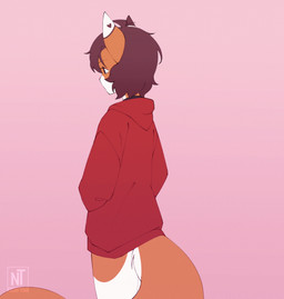 ahoge anthro bent_over big_tail biped bottomwear brown_body brown_eyes brown_fur bulge butt clothing collar eyes_closed femboy finger_to_mouth fingerless_(marking) fur hair hair_over_eye hand_in_pocket heart_(marking) heterochromia hoodie inner_ear_fluff leaning leaning_forward looking_at_viewer male markings multicolored_body multicolored_fur one_eye_obstructed open_mouth orange_body orange_fur panties pattern_bottomwear pattern_clothing pattern_panties pattern_underwear pink_background pink_nose pockets presenting presenting_hindquarters raised_tail rear_view red_eyes reveal short_hair side-tie_panties simple_background smile solo spiked_collar spikes standing striped_bottomwear striped_clothing striped_panties striped_underwear stripes tail text topwear tuft two_tone_body two_tone_fur underwear white_body white_fur naomi-tyan bee_(tybaltry) domestic_cat felid feline felis mammal animated artist_name digital_media_(artwork) hi_res portrait short_playtime three-quarter_portrait watermark