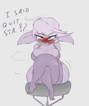 big_breasts blush bottomless breasts cleavage clothed clothing crossed_legs dialogue female furniture hi_res jouljehart league_of_legends legwear looking_pleasured not_furry riot_games short_stack simple_background sitting solo stool tencent thick_thighs thigh_highs tristana_(lol) white_background yordle