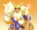 anthro armwear armwear_only belly black_eyes bridal_gauntlets bridal_gauntlets_only clothing female interspecies mostly_nude pregnant pregnant_anthro pregnant_female pregnant_sex sex solo yellow_body junkochi bandai_namco digimon canid digimon_(species) mammal renamon absurd_res hi_res