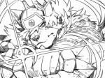 anthro bow_(weapon) hair headgear looking_at_viewer male mongolian mongolian_clothing ranged_weapon solo tattoo weapon gamma-g lifewonders tokyo_afterschool_summoners temujin_(tas) canid canine canis mammal wolf 4:3 monochrome