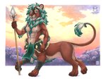 black_nose black_pawpads brown_body brown_fur feet fur green_eyes green_hair hair male melee_weapon navel open_mouth pawpads polearm solo spear tail tail_tuft toeless_(marking) tuft weapon kacey roarschach51 felid felid_taur lion lion_taur mammal mammal_taur pantherine pantherine_taur taur 2024