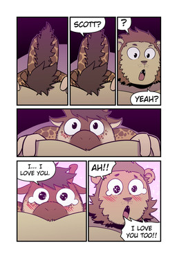anthro blush bodily_fluids brown_body brown_hair brown_mane crying cute_fangs dialogue duo fangs hair hand_on_chest head_on_chest horn i_love_you love male male/male mane open_mouth ossicone pec_grab pecs six_frame_image speech_bubble tears tears_of_joy teeth text yellow_body t0l0k andrew_(t0l0k) scott_(t0l0k) felid giraffe giraffid lion mammal pantherine comic english_text hi_res multiple_scenes