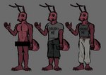 3_toes 5_fingers anklet antennae_(anatomy) anthro barefoot black_bottomwear black_clothing black_pants bottomwear brown_body censor_bar claws clothing feet fingers grey_background grey_bottomwear grey_clothing grey_pants grey_shirt grey_t-shirt grey_tank_top grey_topwear humanoid_hands jewelry looking_down male nude pants print_clothing print_shirt print_t-shirt print_tank_top print_topwear shirt simple_background solo t-shirt tail tank_top text toe_claws toes topwear jl55515 joeleo55515 fan_character ant arthropod hymenopteran insect 2022 censored english_text full-length_portrait hi_res portrait