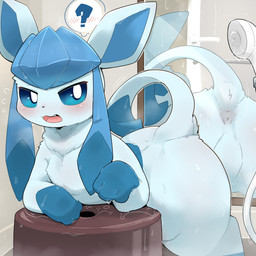 3_toes ambiguous_gender anus bathing black_nose blue_body blue_ears blue_eyes blue_fur blue_hair blue_inner_ear blue_tail blue_tail_tip blush blush_symbol bodily_fluids butt cute_fangs detailed_background dipstick_tail fangs featureless_crotch feet feral fluffy flying_sweatdrops front_view fur glistening glistening_body glistening_butt glistening_eyes glistening_fur hair inside kemono leg_markings looking_at_viewer markings mirror multicolored_body multicolored_fur multicolored_tail narrowed_eyes neck_tuft open_mouth pigtails pink_tongue pupils quadruped question_mark raised_tail shower shower_head showering socks_(marking) solo speech_bubble steam sweat sweatdrop tail tail_anus tail_aside tail_markings teeth three-quarter_view toes tongue tuft two_tone_body two_tone_fur two_tone_tail wet white_pupils kyameta nintendo pokemon eeveelution generation_4_pokemon glaceon mammal pokemon_(species) 1:1 2023 absurd_res colored digital_media_(artwork) hi_res pictographics portrait shaded three-quarter_portrait