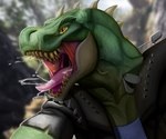 anthro bodily_fluids buccinator green_body male saliva scar solo spikes spikes_(anatomy) spitting teeth tongue avezola rocco_(tallion) dinosaur prehistoric_species reptile scalie theropod tyrannosaurid tyrannosauroid tyrannosaurus tyrannosaurus_rex hi_res