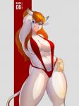 anthro auburn_hair blue_eyes clothing female hair hand_behind_head long_hair one-piece_swimsuit red_sling_bikini sling_bikini solo swimwear racoe bovid bovine cattle mammal hi_res