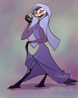 anthro beak clothed clothing clothing_lift crossdressing crossdressing_male dress dress_lift feathers flower headdress holding_flower holding_object male multi_eye open_mouth plant red_eyes solo tail tail_feathers text atimon disney hellaverse helluva_boss robin_hood_(disney) maid_marian stolas_(helluva_boss) avian bird demon owl owl_demon 2025 4:5 hi_res signature