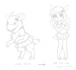 anthro bottomwear clothing female ribbons skirt solo luna777 bovid caprine goat mammal low_res monochrome