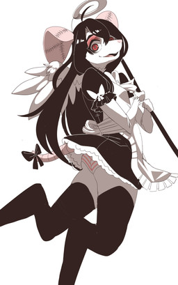 accessory amputee anthro black_hair bow_(feature) bow_accessory bow_ribbon breasts clothing disability feathered_wings feathers female furgonomics hair halo legwear maid_uniform open_mouth panties red_eyes ribbons simple_background small_breasts smile solo stockings tail tail_accessory tail_bow tail_ribbon underwear uniform white_background white_hair wings cakewasgood salazar_(cakewasgood) mammal murid murine rat rodent absurd_res hi_res