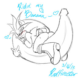 anthro banana food fruit gesture hand_gesture male middle_finger plant solo text tongue tongue_out redfirestar sega sonic_the_hedgehog_(series) silver_the_hedgehog 1:1 2013 artist_name black_and_white dated digital_drawing_(artwork) digital_media_(artwork) english_text handwritten_text line_art monochrome sketch source_request spot_color