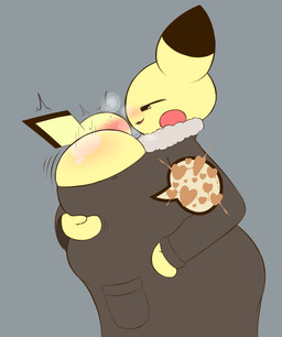 age_difference anthro big_breasts black_eyes blush breast_play breasts clothing coat duo eyes_closed female from_side heart_symbol huge_breasts jacket larger_female long_sleeves male male/female open_mouth orgasm sex size_difference smaller_male smile standing titfuck topwear under_clothes winter_clothing yellow_body yellow_skin young k-10 nintendo pokemon generation_2_pokemon pichu pokemon_(species) hi_res