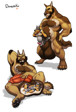 animal_genitalia anthro balls beard big_balls big_penis big_sheath cock_vore duo eyewear facial_hair genitals glasses huge_balls huge_penis huge_sheath hyper hyper_balls hyper_genitalia hyper_penis hyper_sheath male male/male masturbating_prey masturbation masturbation_inside_body nipples penile penis sheath tusks vore doug_(douglas_kim) canid canine canis domestic_dog german_shepherd herding_dog mammal pastoral_dog absurd_res hi_res