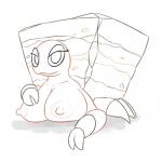 1:1 arthropod big_breasts breasts busty_feral claws crustacean crustle female feral generation_5_pokemon hi_res huge_breasts looking_at_viewer lying marine monochrome nintendo nipples non-mammal_breasts nude pokemon pokemon_(species) posexe shell simple_background smile solo white_background